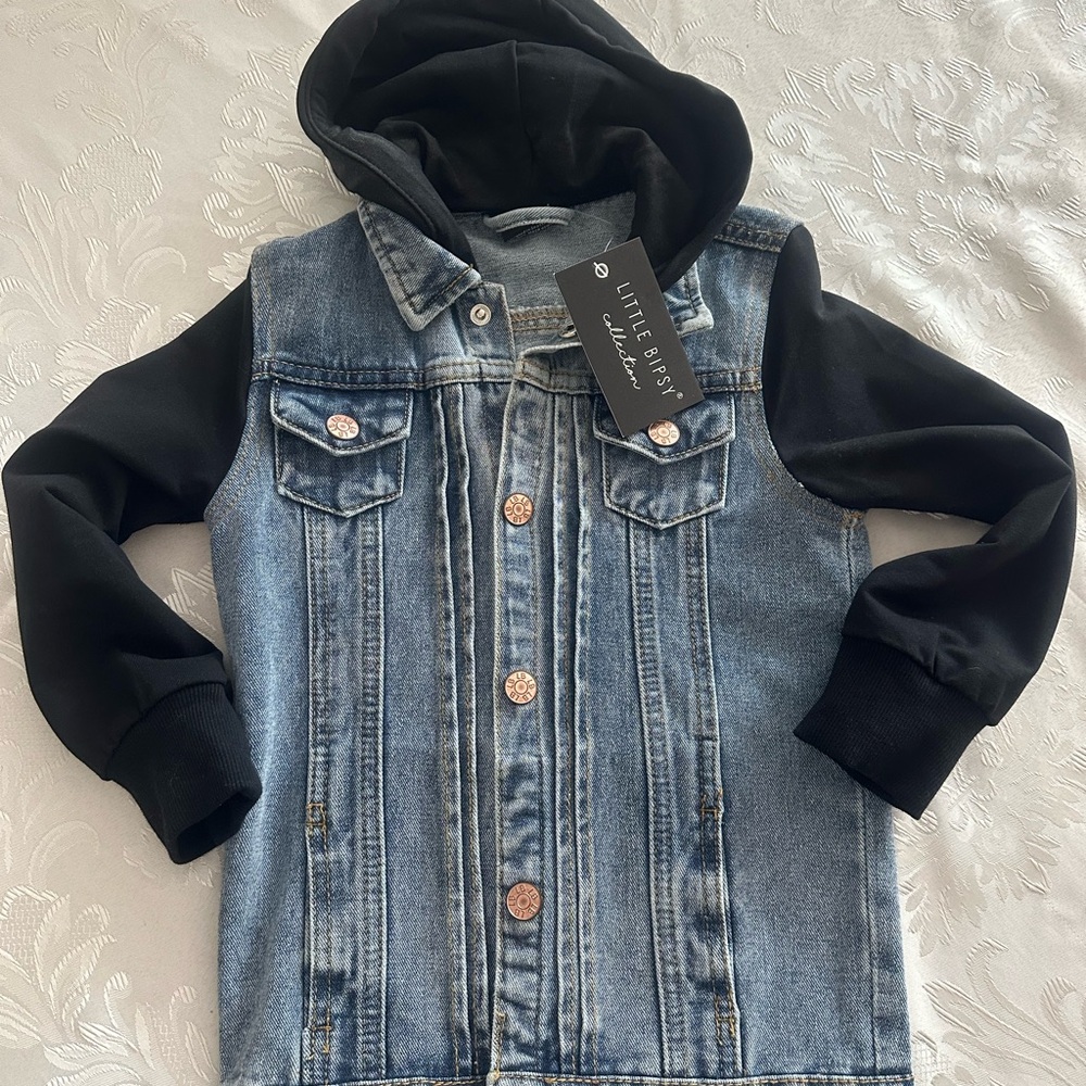 Little Bipsy Blue Denim Jacket with Black Sleeves